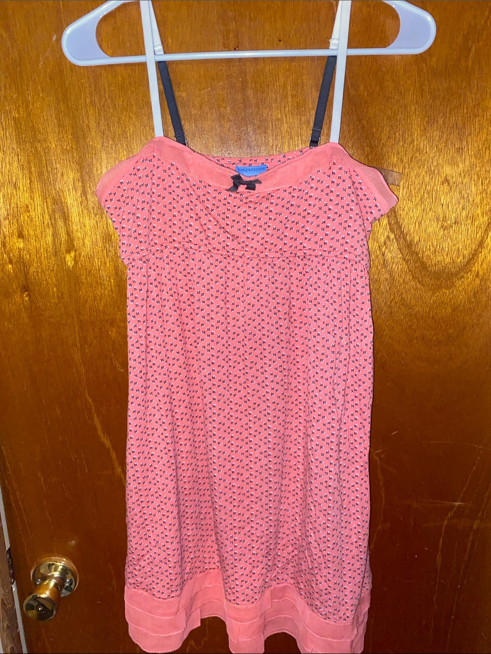 Coral Pink Eyelet Pajama Tank with Contrast Bow